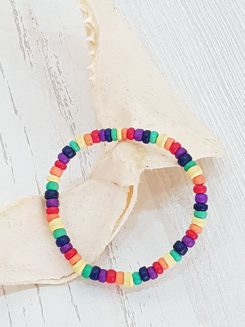 Surfer Beach Bracelet 5 mm, Pride Collection, Coconut Beads, Boho Beachwear, OBX Fashion, Surfer Jewelry, Friendship Bracelet, LGBT/ BG2898 image 3