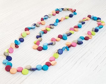 Coconut wood bead necklace 100 cm, statement necklace, funky statement jewelry, colorful necklace, chunky necklace, boho fashion necklace, wooden necklace