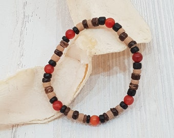 Surfer bracelet carnelian + wooden beads elastic / surfer bracelet / beach jewelry / boho style, beach fashion, beach jewelry, OBX / BG3241