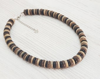 Coconut wood bead necklace 48 cm, 12 mm coconut discs statement necklace, funky statement, colorful necklace, chunky necklace, boho fashion / BG3201