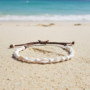 Bohol Island Nassa Shell Anklet • ca. 0.20" (5 mm) Naturmuscheln • Adjustable Cotton Cord • Handmade Boho Beach Fußkettchen