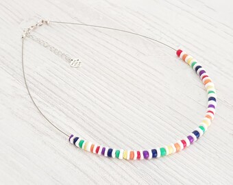 Pride Collection necklace with 5 mm shells and wooden beads, length approx. 45 cm / Surfer Beach, Boho Island Beachwear, OBX Fashion, LGBT, BG2890