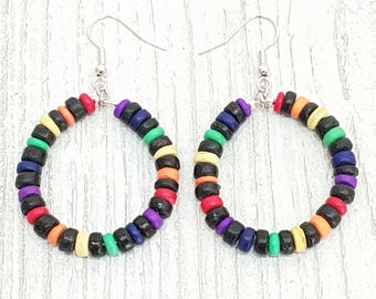 Boucles d'oreilles Pride, LGBT Queers Femmes Hommes, Bois de Noix de Coco, Vêtements de Plage Boho Ethniques, Mode OBX, Bijoux Surfeur, Boucles d'oreilles en Acier Inoxydable CSD Festival BG2950