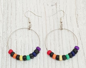 Boucles d'oreilles de fierté, LGBT Queers femmes hommes, bois de cocotier, vêtements de plage ethniques Boho, mode OBX, bijoux de surfeur, boucles d'oreilles en acier inoxydable CSD Festival BG2949