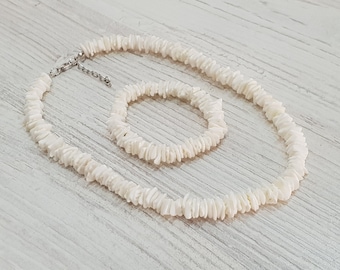 Shell necklace + bracelet in a set, surfer jewelry with puka shells 42-45 cm adjustable beach necklace / puka shell jewelry SALE