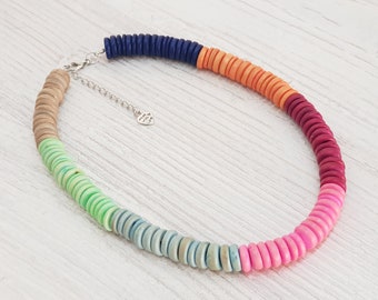 Coconut wood bead necklace 48 cm, 12 mm coconut discs statement necklace, funky statement, colorful necklace, chunky necklace, boho fashion / BG3195