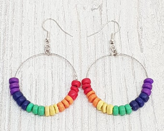 Boucles d'oreilles Pride, LGBT Queers Femmes Hommes, Bois de Noix de Coco, Vêtements de Plage Boho Ethniques, Mode OBX, Bijoux Surfeur, Boucles d'oreilles en Acier Inoxydable CSD Festival BG2947