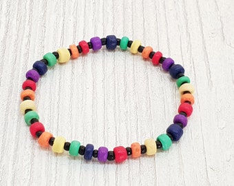 Surfer Beach Bracelet 5 mm, Pride Collection, Coconut Beads, Boho Beachwear, OBX Fashion, Surfer Jewelry, Friendship Bracelet, LGBT/ BG2899