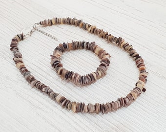 Shell necklace + bracelet in a set, surfer jewelry with puka shells 42-45 cm adjustable beach necklace / puka shell jewelry SALE