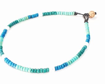 Surfer necklace 42 cm made of 5mm coconut beads and real shells / shell necklace with wooden beads / Boho beach style surfer necklace