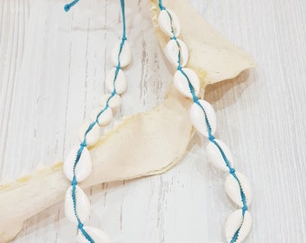 Collier coquillages, collier surfeur / collier coquillages avec cauris 42-60 cm bracelet coton réglable / collier plage / collier bois, collier coquillages OBX /