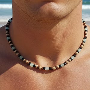 Gioielli da surfista per uomo con conchiglie puka e pietre preziose, collana di alta qualità per uomo in stile surfista OBX, collana con conchiglie da spiaggia 3066