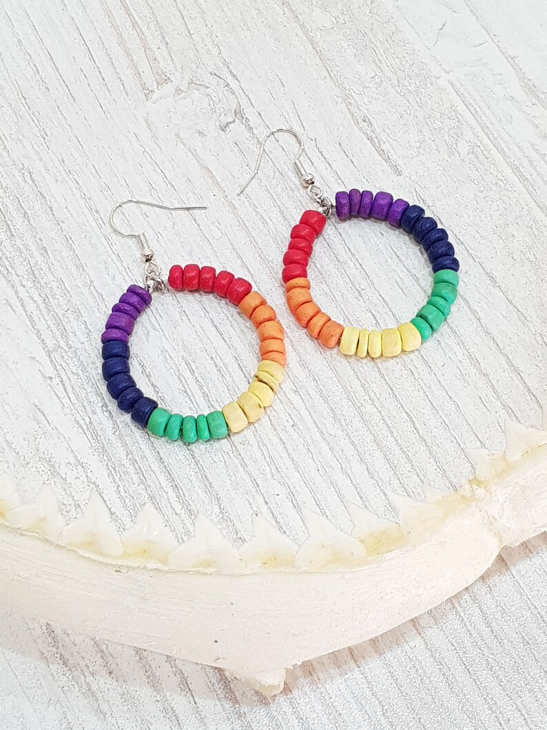 Pride Earrings, LGBT Queers Women Men, Coconut Wood, Ethnic Boho Beachwear, OBX Fashion, Surfer Jewelry, Stainless Steel Earrings CSD Festival BG2948 image 3