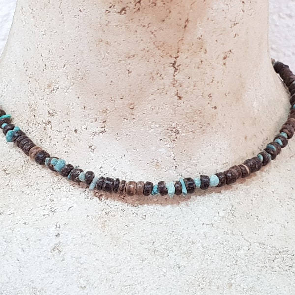 Surfer jewelry men Tibetan turquoise and coconut beads, high-quality necklace for men in surfer OBX style, beach turquoise wooden necklace 3088