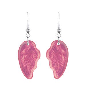 May include: A pair of pink heart-shaped earrings with silver-colored hooks. The earrings have a textured, marbled appearance and are suspended from simple, elegant hooks, perfect for everyday wear.