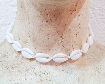 Collier de coquillages, collier de surfeur / collier de coquillages avec cauris 42-60 cm bracelet en coton réglable / collier de plage / collier en bois, collier de coquillages 3045