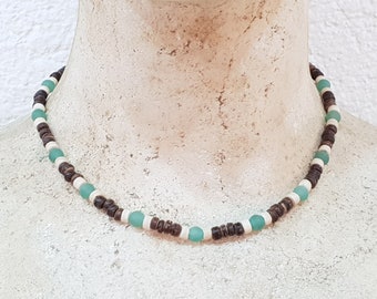 Surfer necklace aventurine and wooden beads / 42-48 cm / surfer necklace / beach jewelry / boho style, beach fashion, beach jewelry, OBX / BG2974