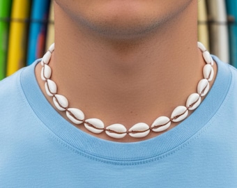 Ketting van bruine kauri schelpen • Choker van natuurlijke schelpen • Verstelbaar katoenen koord van 42 cm tot 60 cm • Strandsieraad • Unisex ketting