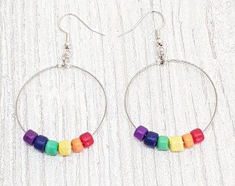 Pride Earrings, LGBT Queers Women Men, Coconut Wood, Ethnic Boho Beachwear, OBX Fashion, Surfer Jewelry, Stainless Steel Earrings CSD Festival BG2945