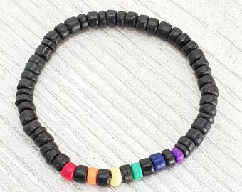 Pride Bracelet, LGBT Men Women Queers, 5 mm Coconut, Boho Beachwear, OBX Fashion, Surfer Jewelry, Friendship Bracelet, CSD Festival BG2956