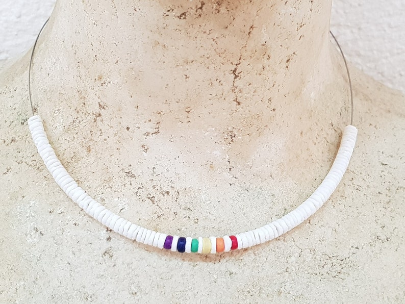 Pride Collection necklace with 5 mm shells and wooden beads, length approx. 45 cm / Surfer Beach, Boho Island Beachwear, OBX Fashion, LGBT, BG2894 image 5