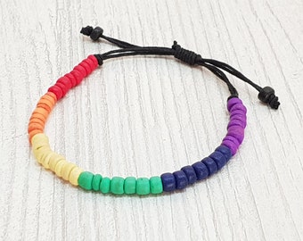 Surfer Beach Bracelet 5 mm, Pride Collection, Coconut Beads, Boho Beachwear, OBX Fashion, Surfer Jewelry, Friendship Bracelet, LGBT/ BG2901