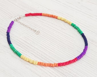 Pride Collection necklace with 5 mm wooden beads, length approx. 45 cm / surfer beach, boho island beachwear, OBX fashion, surfer jewelry, LGBT, BG2883