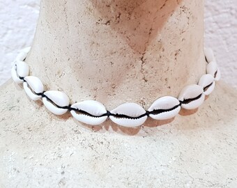 Collier de coquillages, collier de surfeur / collier de coquillages avec cauris 42-60 cm bracelet en coton réglable / collier de plage / collier en bois, collier de coquillages 3046