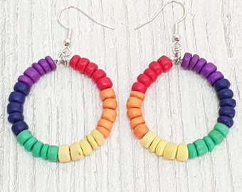 Boucles d'oreilles Pride, LGBT Queers Femmes Hommes, Bois de Noix de Coco, Vêtements de Plage Ethnique Boho, Mode OBX, Bijoux Surfeur, Boucles d'oreilles en Acier Inoxydable CSD Festival BG2948