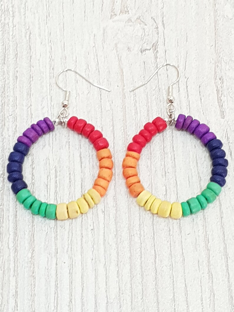 Pride Earrings, LGBT Queers Women Men, Coconut Wood, Ethnic Boho Beachwear, OBX Fashion, Surfer Jewelry, Stainless Steel Earrings CSD Festival BG2948 image 1