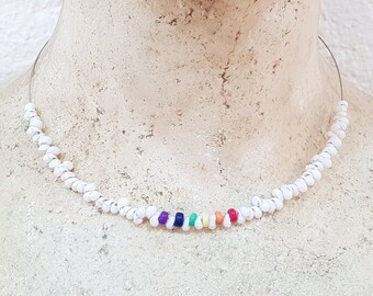 Pride necklace shells and wood men women and queers wooden beads, 45 cm / Boho Ethno, Beachwear, OBX Fashion, CSD Festival LGBT, BG2971