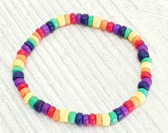 Bracciale Surfer Beach 5 mm, Collezione Pride, Perline di cocco, Abbigliamento da spiaggia Boho, Moda OBX, Gioielli Surfer, Bracciale dell'Amicizia, LGBT/ BG2898