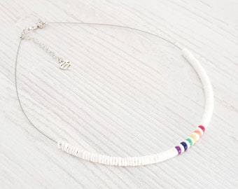 Pride ketting schelpen en hout mannen vrouwen en queers houten kralen, 45 cm / Boho Ethno, strandkleding, OBX mode, CSD Festival LGBT, BG2961