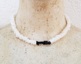 Collier surfeur Botswana Agate + coquillages Puka / 42-48 cm / Collier surfeur / Bijoux de plage / Style Boho, mode plage, bijoux de plage, OBX BG3041