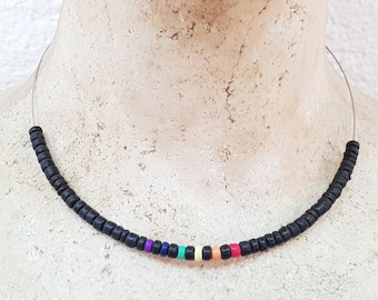 Pride necklace men women and queers with 5 mm wooden beads, 45 cm / Boho Ethno Beach, Island Beachwear, OBX Fashion, CSD Festival LGBT, BG2958