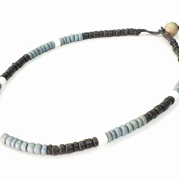 Surfer-Kette aus Kokosnussperlen und echten Muscheln / Muschelkette mit Holzperlen 42cm 3003-3862