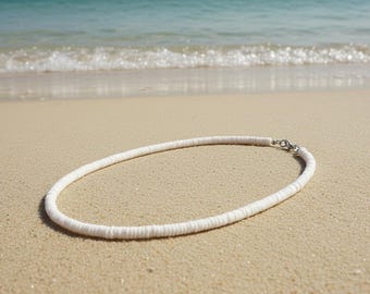 Weiße Surf‑Choker Kette aus Puka‑Muscheln 6 mm • Strand & Boho Schmuck • Handmade • 14"–40" (36–100 cm)