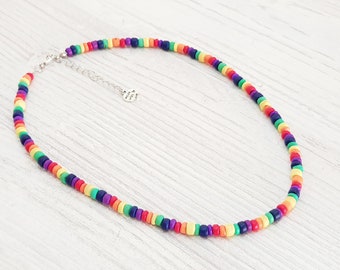 Pride Collection necklace with 5 mm wooden beads, length approx. 45 cm / surfer beach, boho island beachwear, OBX fashion, surfer jewelry, LGBT, BG2887