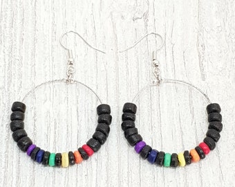 Boucles d'oreilles de fierté, LGBT Queers femmes hommes, bois de cocotier, vêtements de plage ethniques Boho, mode OBX, bijoux de surfeur, boucles d'oreilles en acier inoxydable CSD Festival BG2951