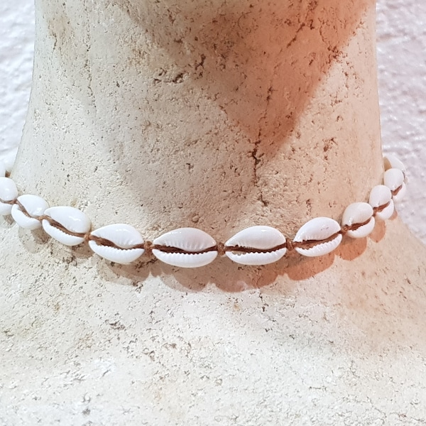 Muschelkette, Surferkette / Muschelkette mit Cowriemuscheln 42-60cm verstellbares Baumwollband / Beach-Kette / Holzkette, Muschelkette/ 1183