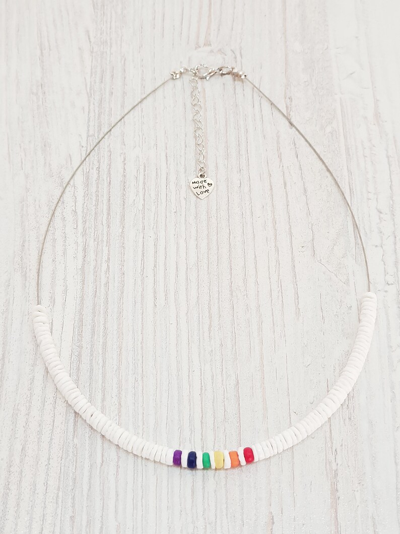 Pride Collection necklace with 5 mm shells and wooden beads, length approx. 45 cm / Surfer Beach, Boho Island Beachwear, OBX Fashion, LGBT, BG2894 image 2