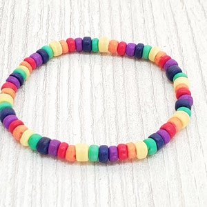 Surfer Beach Bracelet 5 mm, Pride Collection, Coconut Beads, Boho Beachwear, OBX Fashion, Surfer Jewelry, Friendship Bracelet, LGBT/ BG2898 image 2