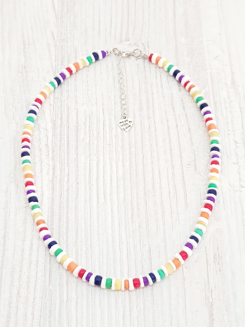 Necklace Pride Collection with 5 mm shells and wooden beads, length approx. 45 cm / Surfer Beach, Boho Island Beachwear, OBX Fashion, LGBT, BG2889 image 2