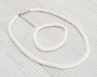 Shell necklace + bracelet in a set, surfer jewelry with 6 mm puka shells 42-45 cm beach necklace / puka shell jewelry SALE