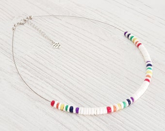 Necklace Pride Collection with 5 mm shells and wooden beads, length approx. 45 cm / Surfer Beach, Boho Island Beachwear, OBX Fashion, LGBT, BG2892