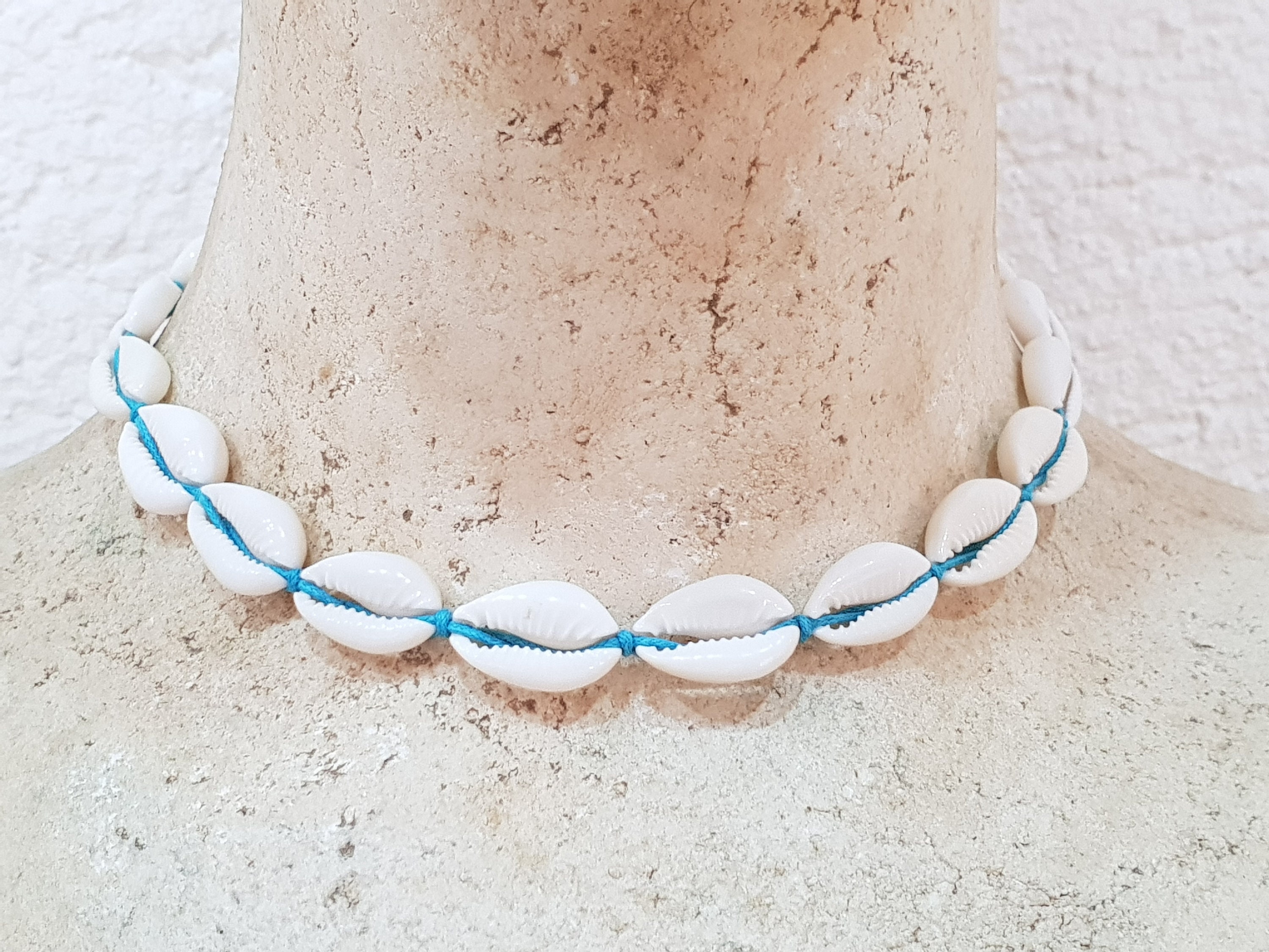 Cowrie Shell Necklace 16"-24" (42-60cm) Adjustable Cotton Cord * Natural Beach Choker * Surfer Boho Shell Jewelry