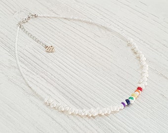 Pride ketting schelpen en hout mannen vrouwen en queers houten kralen, 45 cm / Boho Ethno, strandkleding, OBX mode, CSD Festival LGBT, BG2972