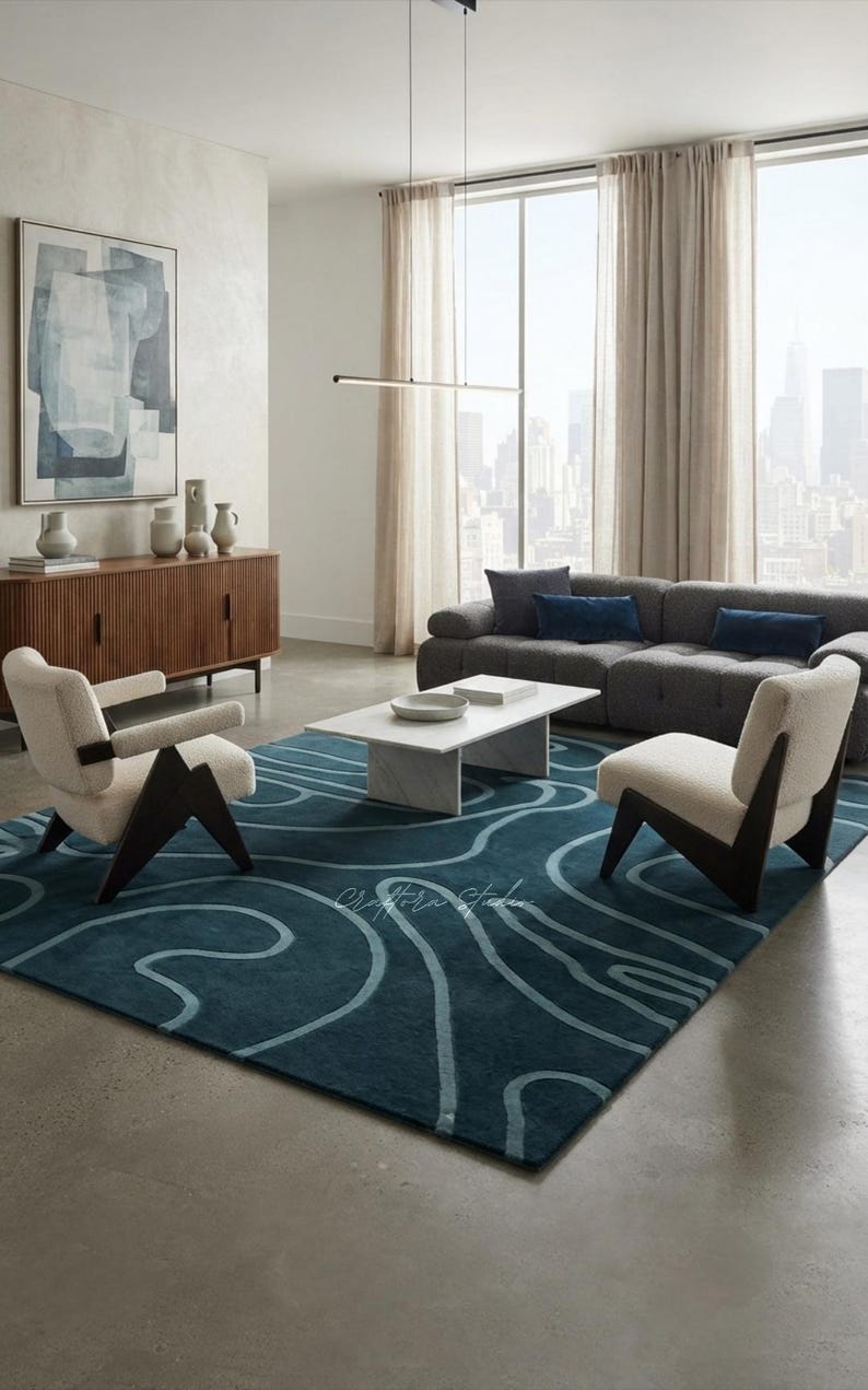 Abstract Rug Minimalistic Hand-tufted Wool Abstract Contour Rug, Modern Minimalist Area Carpet - Etsy