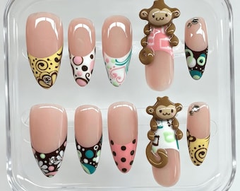 Uñas postizas 3D personalizadas con diseño de billetes, arte de uñas de lujo, uñas francesas, uñas postizas elegantes, uñas bonitas, regalo, regalo para niña, regalo de cumpleaños
