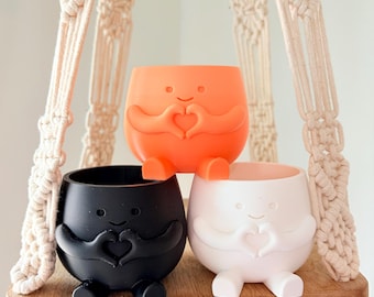 3D Printed Heart Hands Face Planter, Small Succulent Pot, Kawaii Desk Decor, Plant Lover